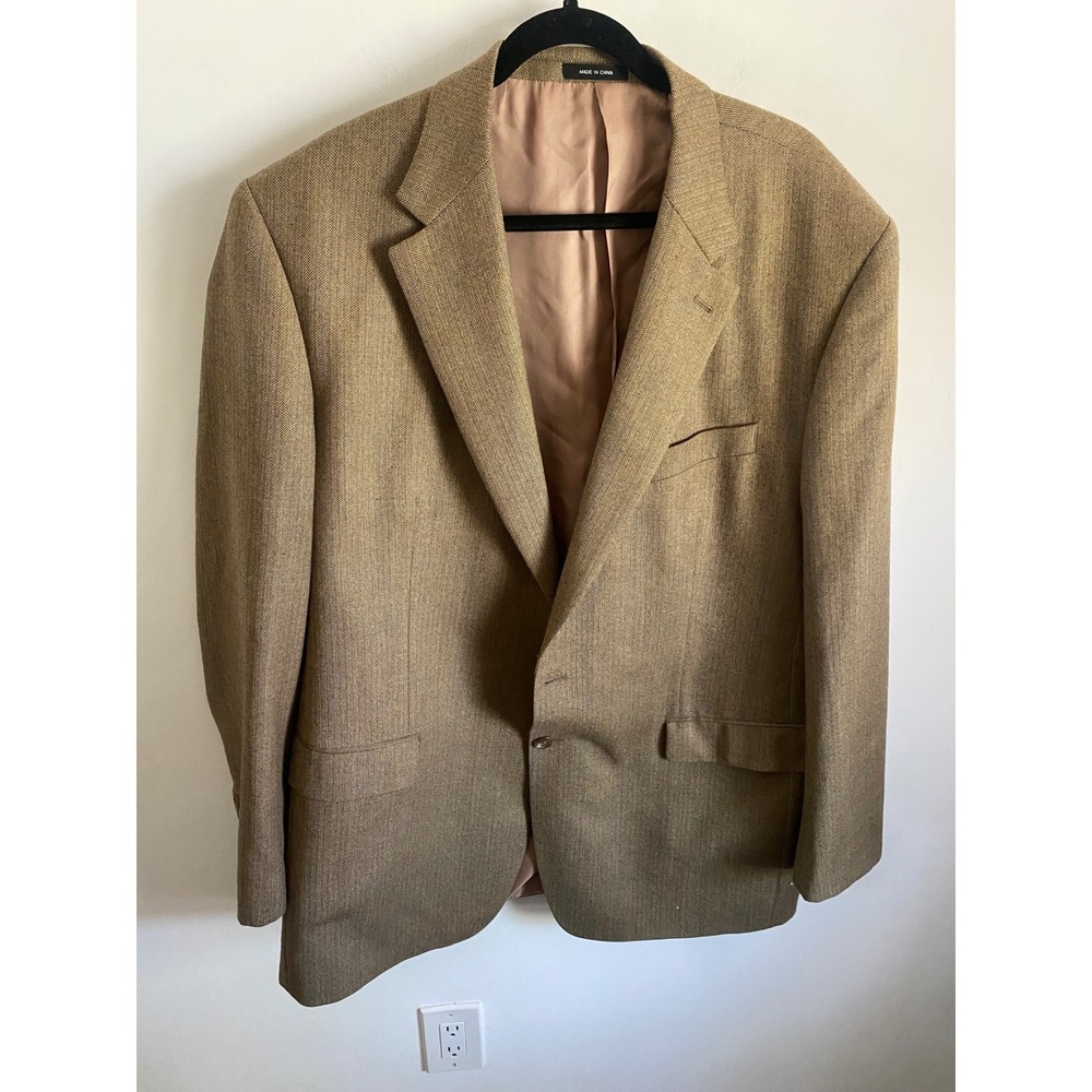 Lauren Ralph Lauren Mens 48L Tan Herringbone Wool 2-Button Blazer Sport Coat